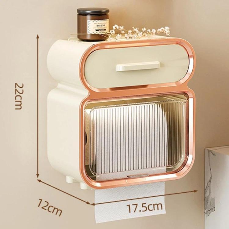 Waterproof Wall-Mounted Punch-Free Tissue Storage Rack For Bathroom & Washroom, Spec: Small White Gold