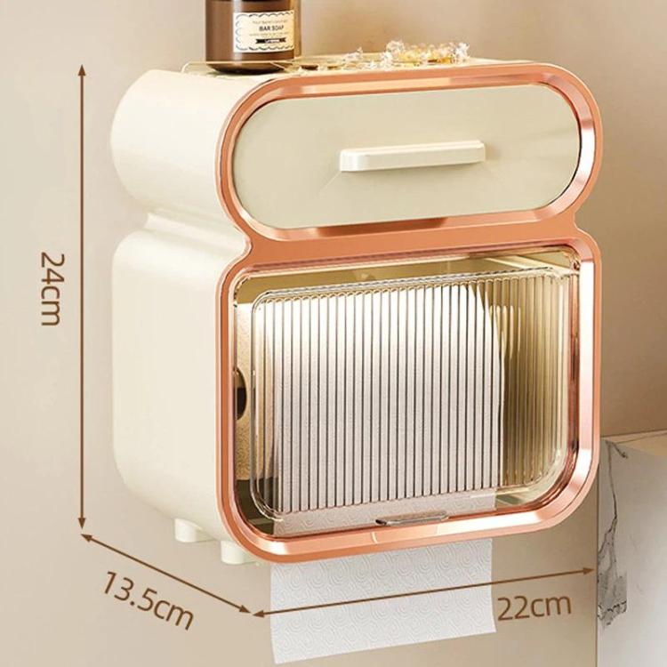 Waterproof Wall-Mounted Punch-Free Tissue Storage Rack For Bathroom & Washroom, Spec: Large White Gold