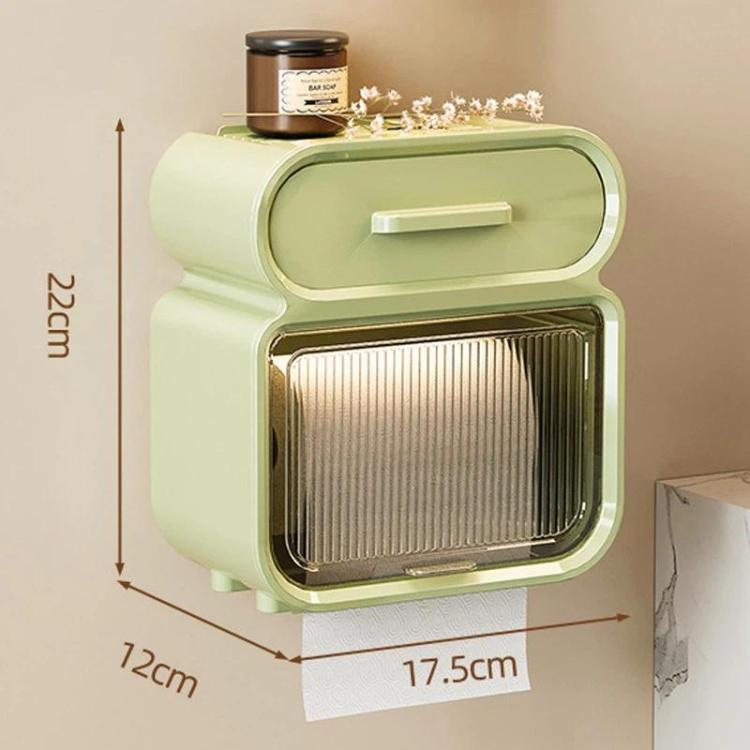 Waterproof Wall-Mounted Punch-Free Tissue Storage Rack For Bathroom & Washroom, Spec: Small Green