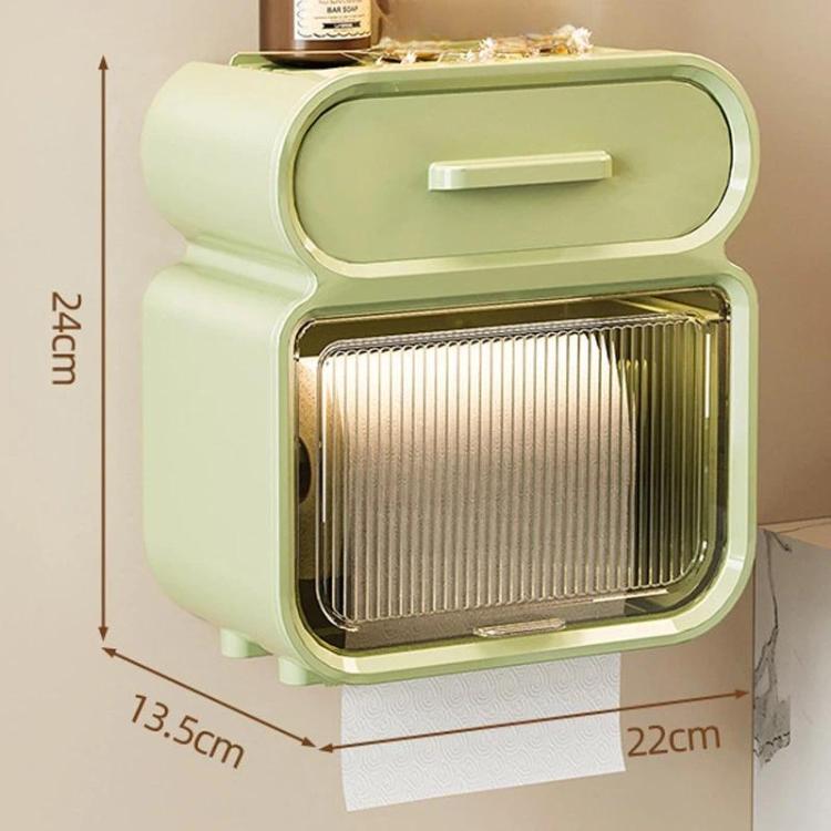 Waterproof Wall-Mounted Punch-Free Tissue Storage Rack For Bathroom & Washroom, Spec: Large Green