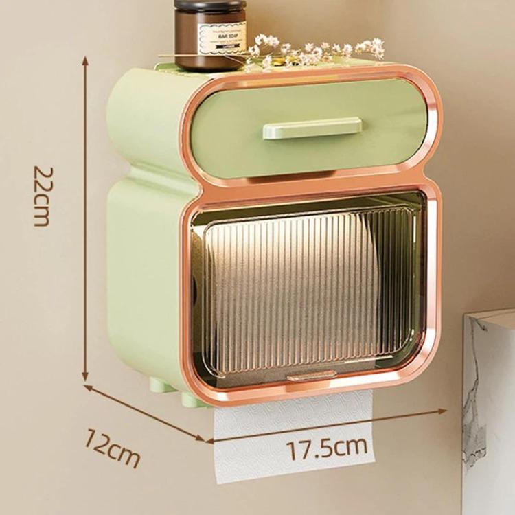 Waterproof Wall-Mounted Punch-Free Tissue Storage Rack For Bathroom & Washroom, Spec: Small Green Gold
