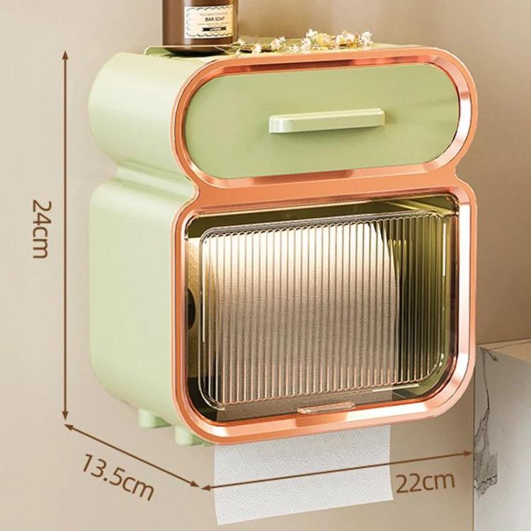 Waterproof Wall-Mounted Punch-Free Tissue Storage Rack For Bathroom & Washroom, Spec: Large Green Gold
