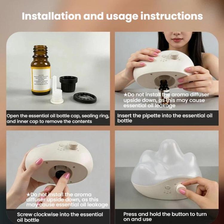 Cloud-shaped Dual-Fluid Aromatherapy Diffuser Waterless Pure Essential Oil Automatic Diffuser With Night Light No Essential Oils