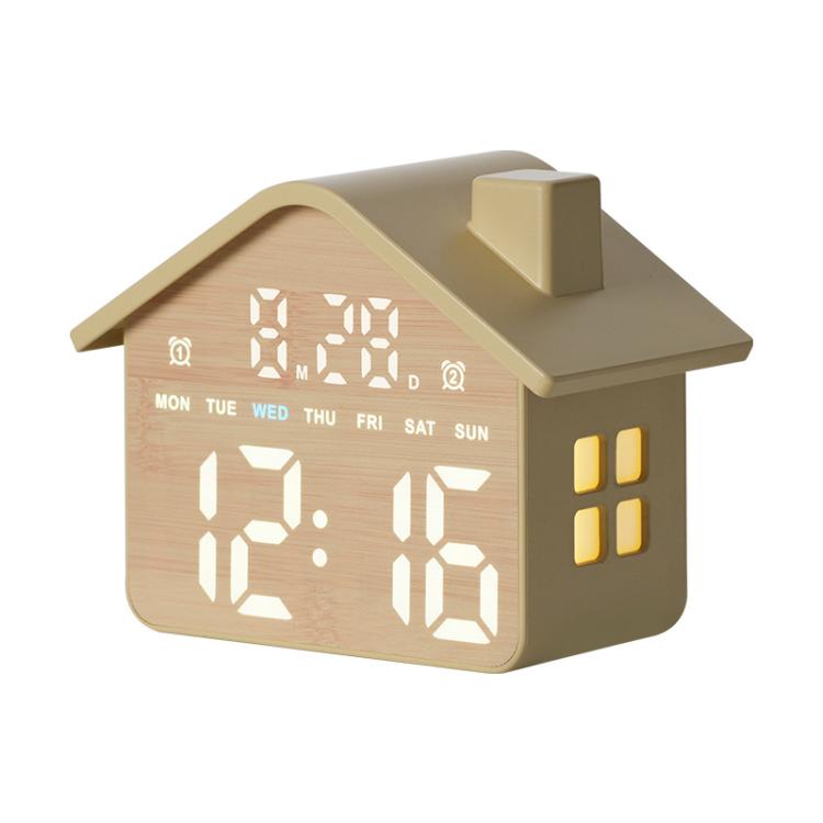 House-Shaped Digital Alarm Clock with Night Light Dual Alarms & Timer Function, 3-Level Brightness