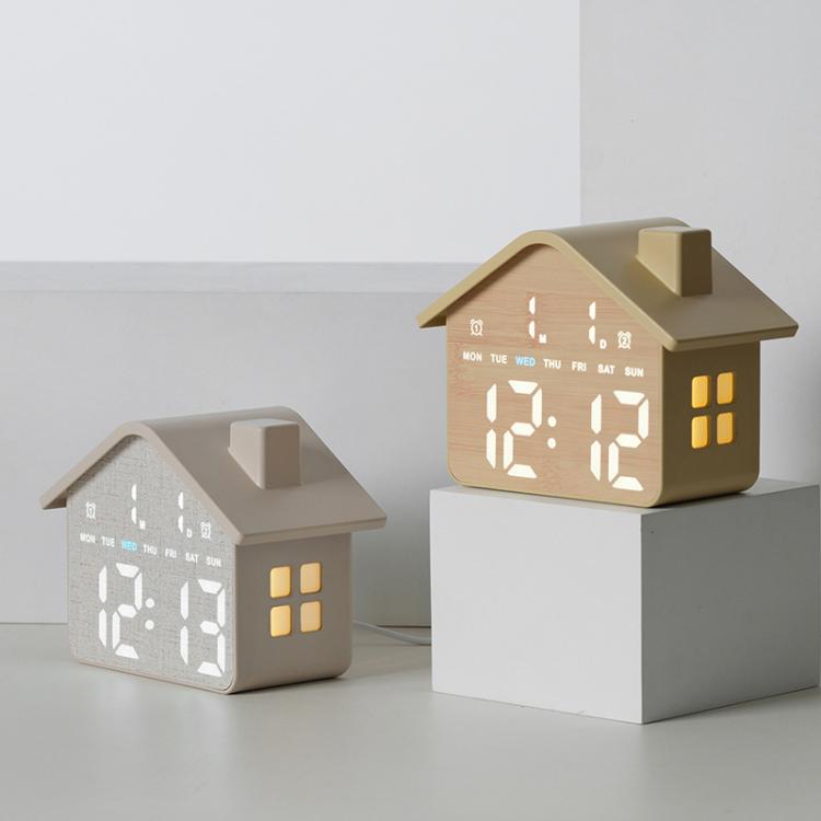 House-Shaped Digital Alarm Clock with Night Light Dual Alarms & Timer Function, 3-Level Brightness