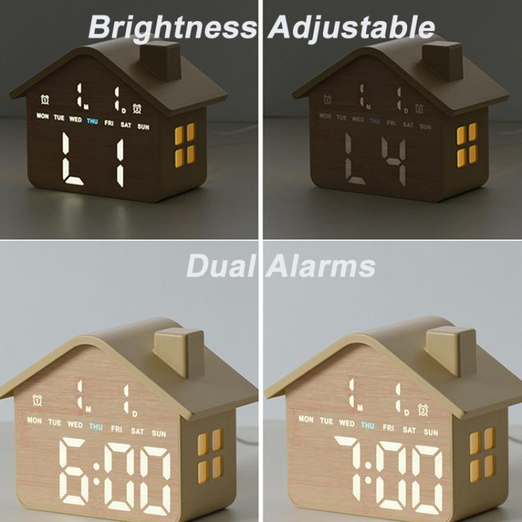 House-Shaped Digital Alarm Clock with Night Light Dual Alarms & Timer Function, 3-Level Brightness