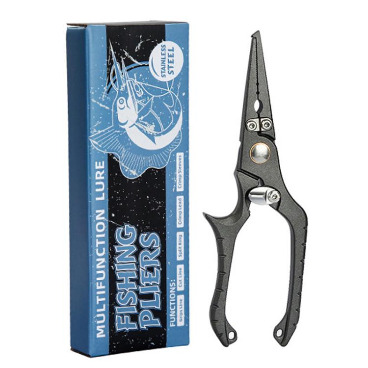 Stainless Steel Lure Pliers Multi-Function Fishing Pliers Hook Remover - Black Gray