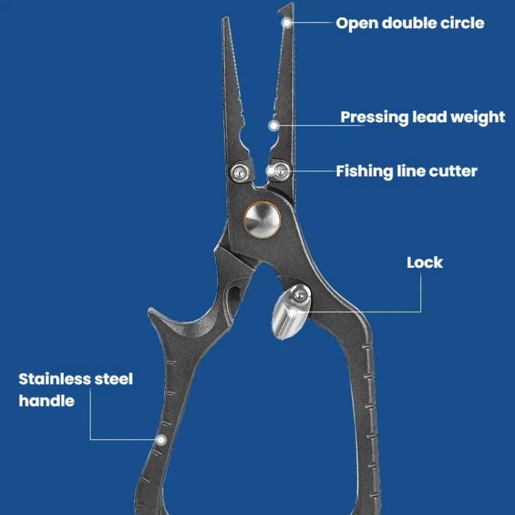 Stainless Steel Lure Pliers Multi-Function Fishing Pliers Hook Remover - Black Gray