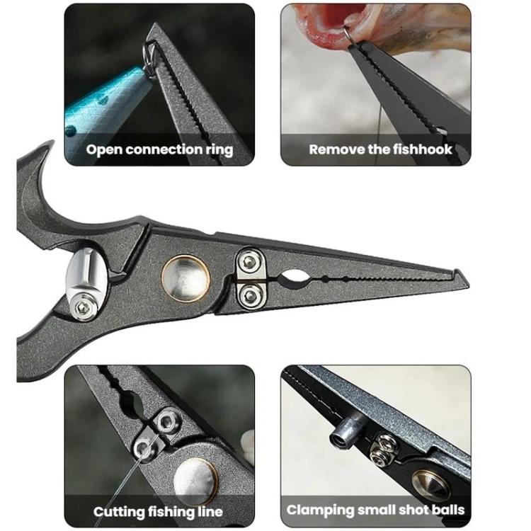 Stainless Steel Lure Pliers Multi-Function Fishing Pliers Hook Remover - Black Gray