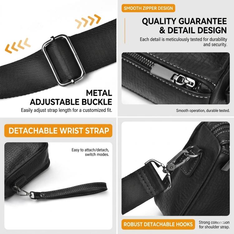 WEIXIER W133  Mens Small Crossbody Bag Versatile Messenger Clutch with 6 Card Slots for Travel & Daily Use - Black