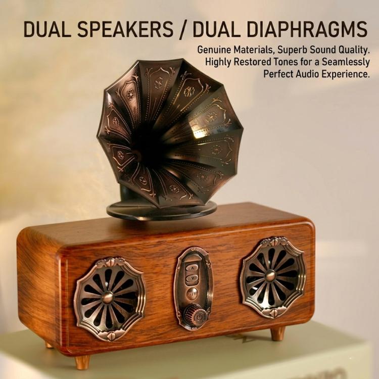 Retro Bluetooth Speaker Vintage Phonograph Style Supports FM Radio/TF Card/USB/AUX - Walnut Wood Grain