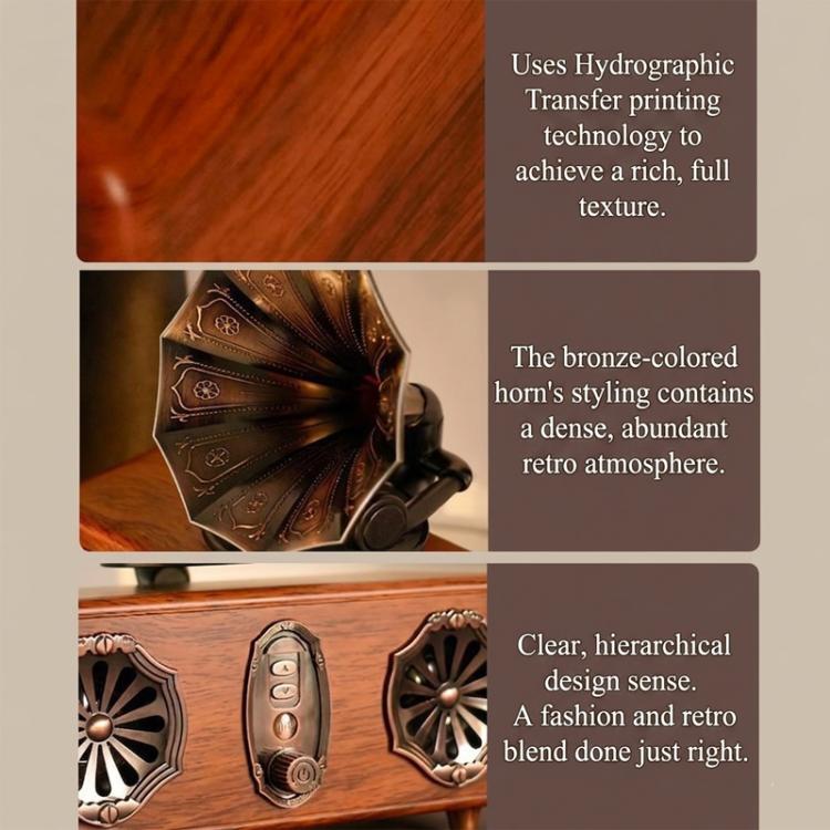 Retro Bluetooth Speaker Vintage Phonograph Style Supports FM Radio/TF Card/USB/AUX - Walnut Wood Grain