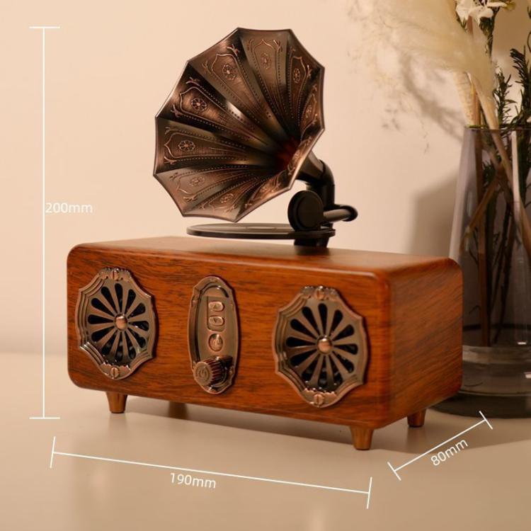 Retro Bluetooth Speaker Vintage Phonograph Style Supports FM Radio/TF Card/USB/AUX - Walnut Wood Grain