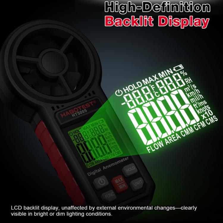 HABOTEST HT5005 Portable Digital Anemometer With Display Screen High Precision Wind Speed & Wind Temperature Tester