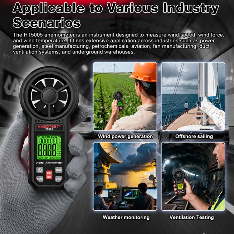 HABOTEST HT5005 Portable Digital Anemometer With Display Screen High Precision Wind Speed & Wind Temperature Tester