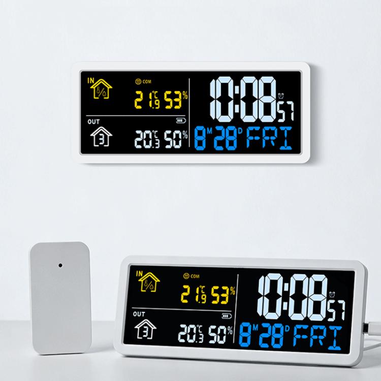 Digital Wall Clock with Wireless Outdoor Sensor Indoor Outdoor Temperature and Humidity Monitor - YD204 White