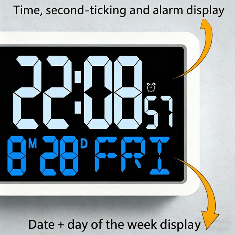 Digital Wall Clock with Wireless Outdoor Sensor Indoor Outdoor Temperature and Humidity Monitor - YD204 White