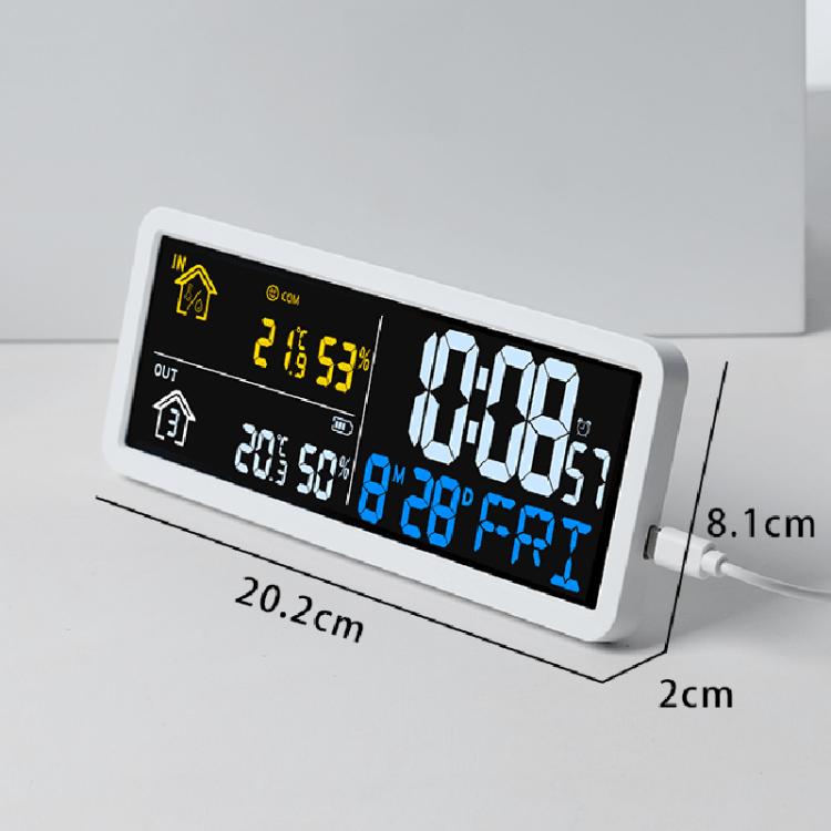 Digital Wall Clock with Wireless Outdoor Sensor Indoor Outdoor Temperature and Humidity Monitor - YD204 White