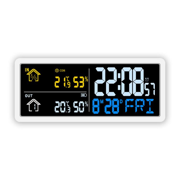 Digital Wall Clock with Wireless Outdoor Sensor Indoor Outdoor Temperature and Humidity Monitor - YD204 White