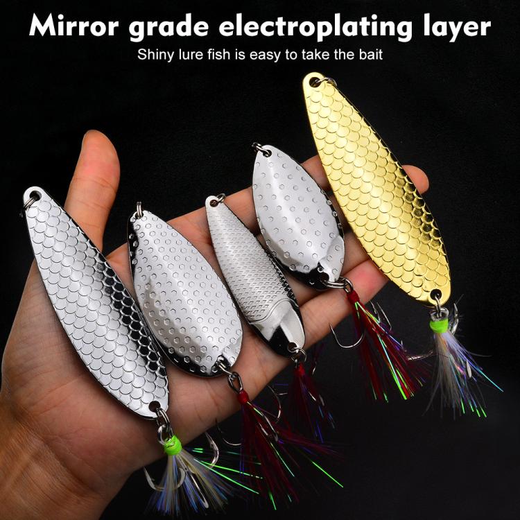 PROBEROS 5Pcs Fishing Spoons Lures Kit Metal Hard Bait Set with Sharp Blood Groove Hook & Colorful Feathers