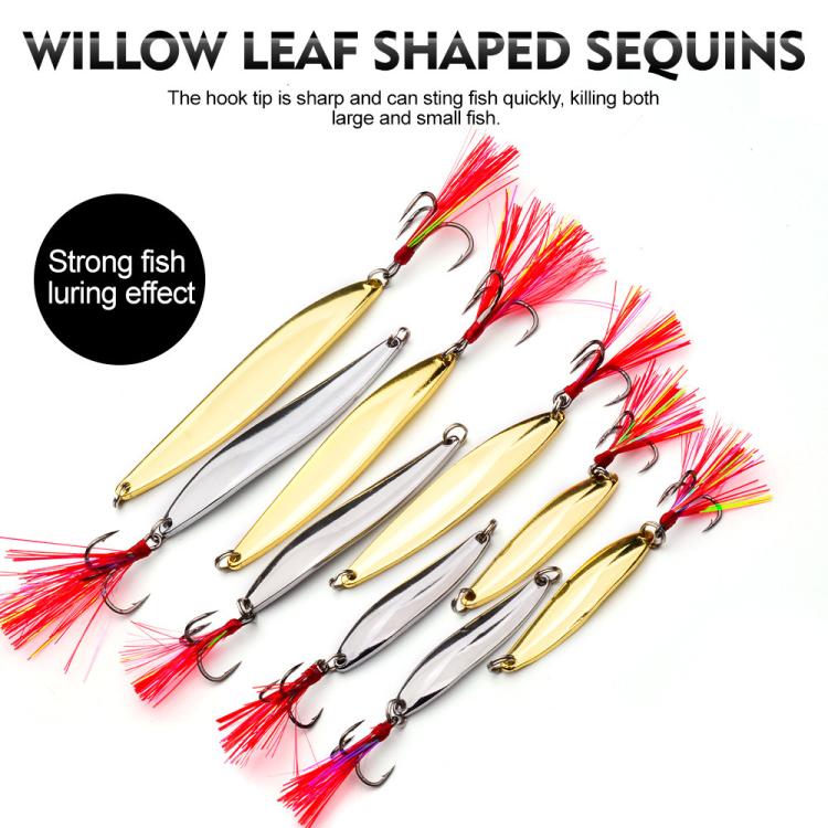 PROBEROS 9pcs /Box Fishing Spoons Lure Set Metal Willow Leaf Spinner Baits with Blood Groove Treble Hooks - SS006