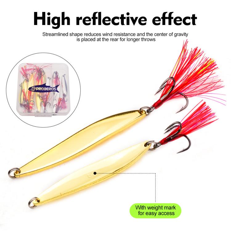PROBEROS 9pcs /Box Fishing Spoons Lure Set Metal Willow Leaf Spinner Baits with Blood Groove Treble Hooks - SS006