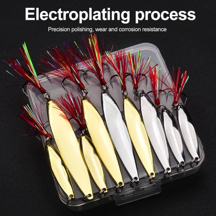 PROBEROS 9pcs /Box Fishing Spoons Lure Set Metal Willow Leaf Spinner Baits with Blood Groove Treble Hooks - SS006