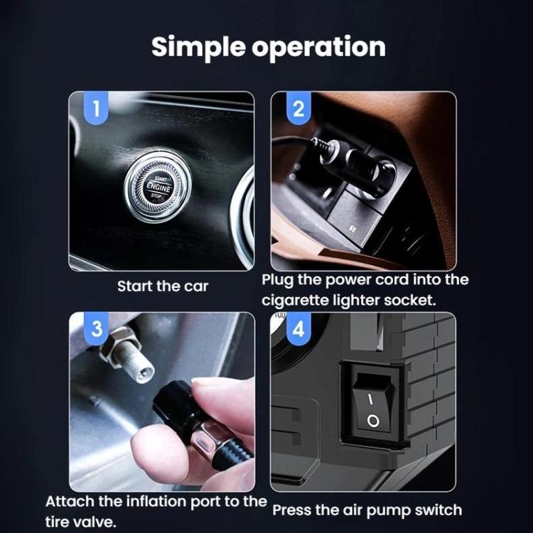 CARSUN 3011-2 Portable Analog Tire Inflator For Car Multifunctional LED Light Air Pump - Black