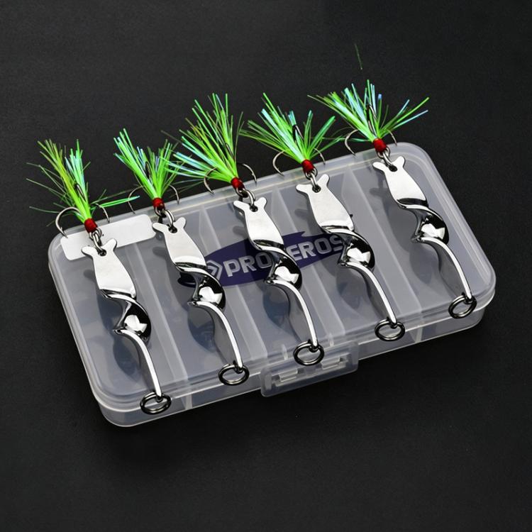 PROBEROS 5pcs /Box Spiral Metal Spinner Fishing Lures Kit 360-Degree High Speed Rotating Spoon Baits 14G