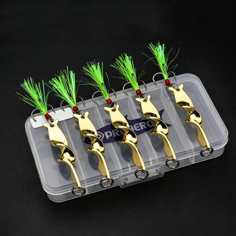 PROBEROS 5pcs /Box Spiral Metal Spinner Fishing Lures Kit 360-Degree High Speed Rotating Spoon Baits 21G