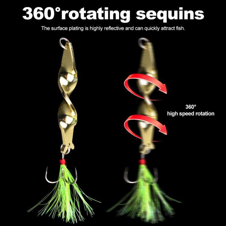 PROBEROS 5pcs /Box Spiral Metal Spinner Fishing Lures Kit 360-Degree High Speed Rotating Spoon Baits 14G