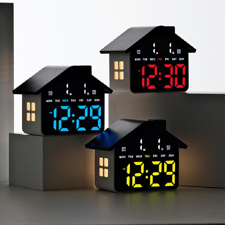 House-Shaped Digital Alarm Clock with Night Light Dual Alarms & Timer Function, 4-Level Brightness