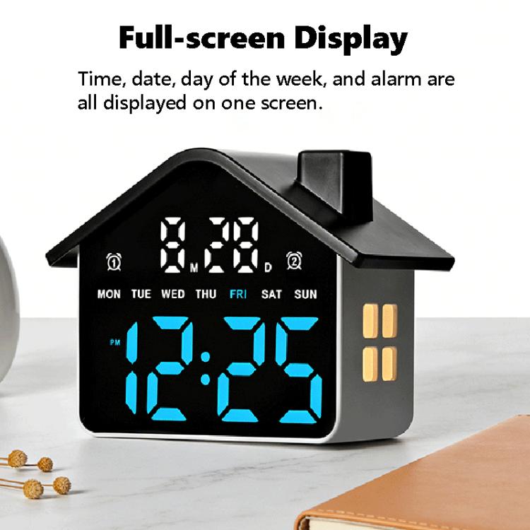 House-Shaped Digital Alarm Clock with Night Light Dual Alarms & Timer Function, 4-Level Brightness