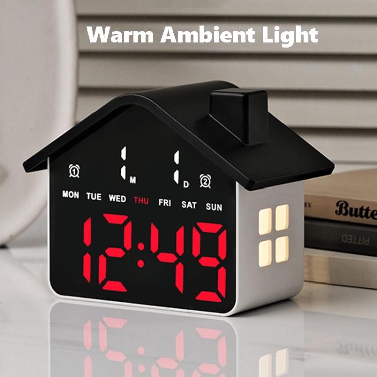 House-Shaped Digital Alarm Clock with Night Light Dual Alarms & Timer Function, 4-Level Brightness