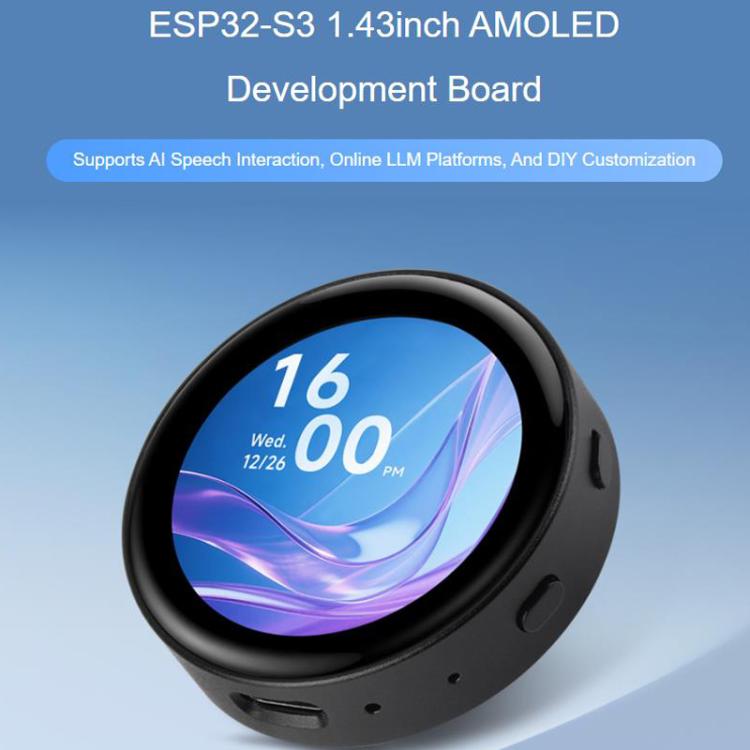 Waveshare 34384 ESP32-S3 1.43 Inch AMOLED Round Touch Display Development Board Supports AI Speech Interaction And Online LLM Platforms Without Lithium Batteries