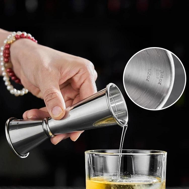 LsCook 30/60ml Curved Edge 304 Stainless Steel Dual-Ended Ounce Measuring Cup Bar Mixing Measuring Cup