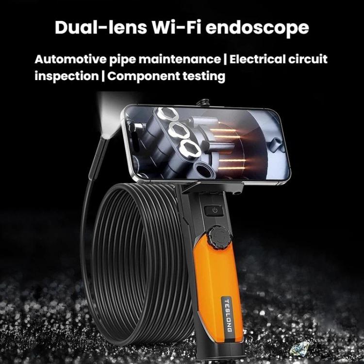 TESLONG WF200 WiFi HD Endoscope With LED Lights Handheld Industrial Inspection & Repair Borescope, Spec: Dual-Lens 8mm/5m