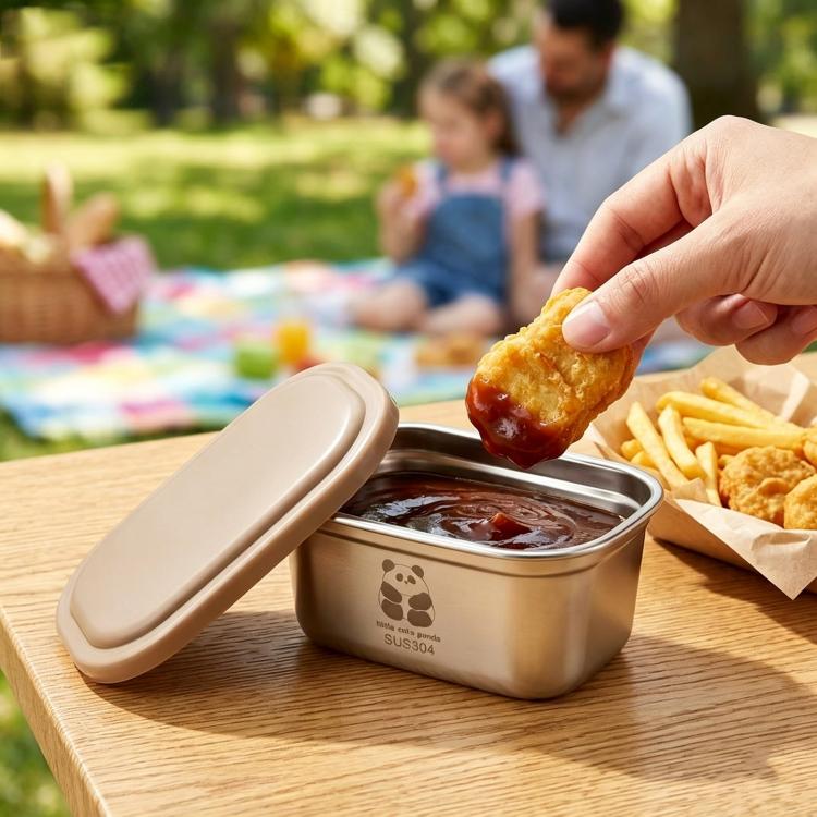 LsCook 304 Stainless Steel Salad Bowl With Lid Mini Airtight Condiment Container - Rectangular Brown