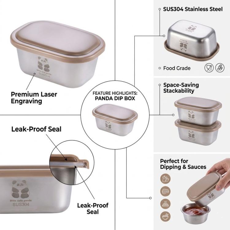 LsCook 304 Stainless Steel Salad Bowl With Lid Mini Airtight Condiment Container - Rectangular Brown