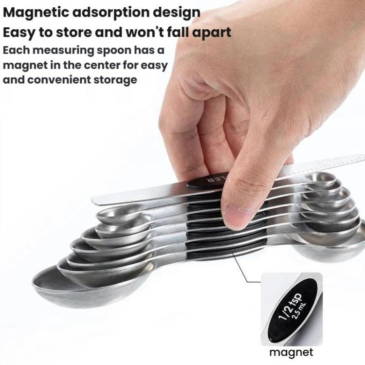 LsCook 8-Piece Set Magnetic Stainless Steel Double-Ended Measuring Spoon With Baking Markings - Black Colorful Boxed