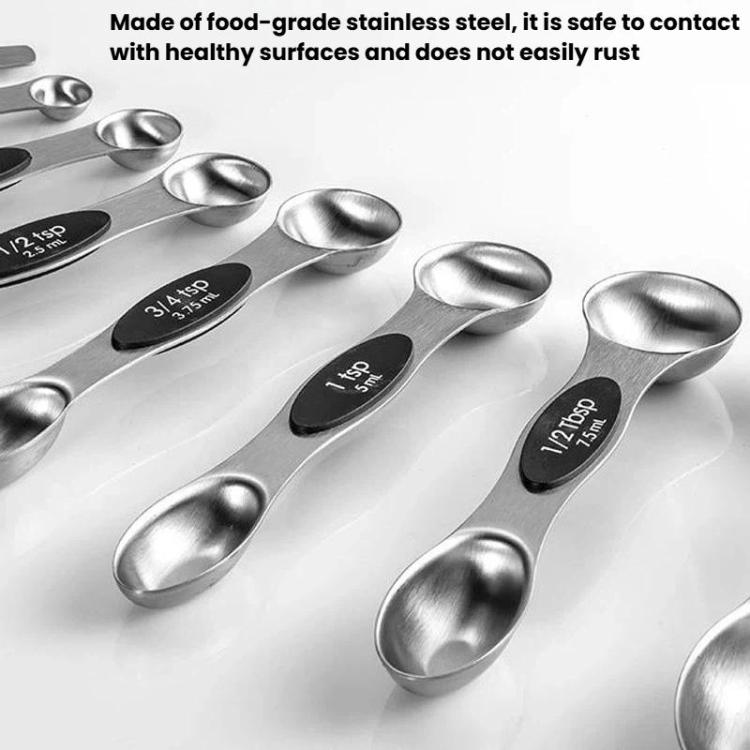 LsCook 8-Piece Set Magnetic Stainless Steel Double-Ended Measuring Spoon With Baking Markings - Black Colorful Boxed