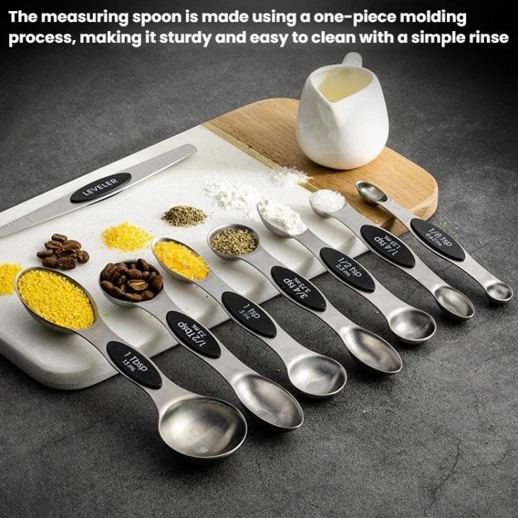 LsCook 8-Piece Set Magnetic Stainless Steel Double-Ended Measuring Spoon With Baking Markings - Black Colorful Boxed