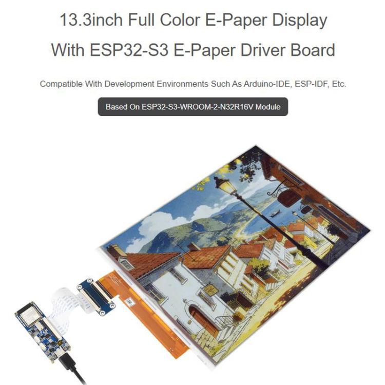 Waveshare 34349 ESP32-S3 13.3 Inch Full Color E-Paper Display Onboard Audio Codec Chip Support WiFi & Bluetooth 5