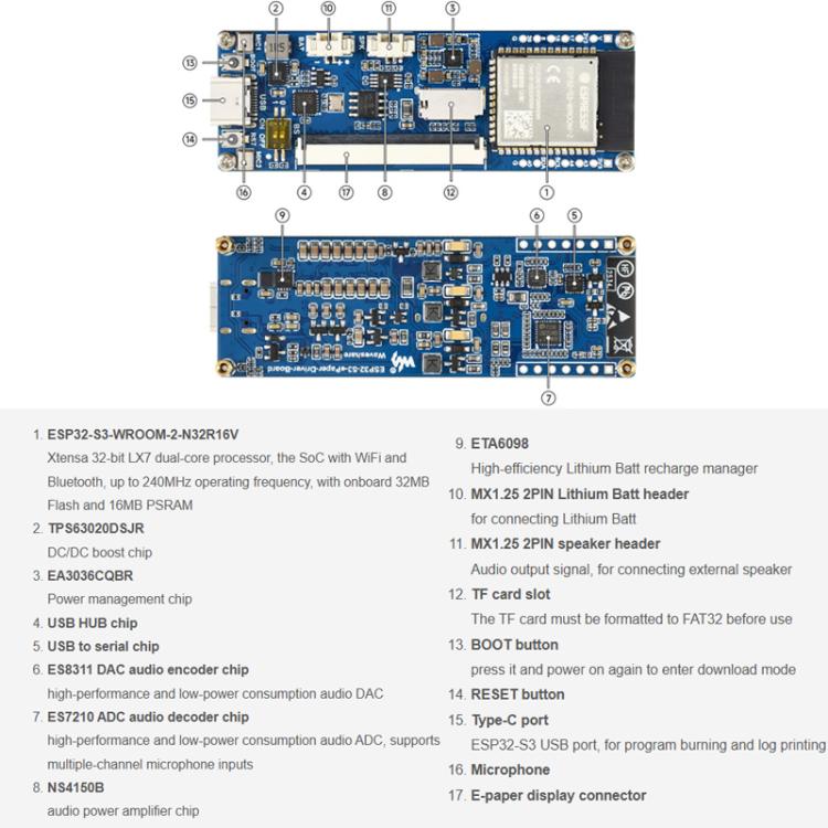 Waveshare 34349 ESP32-S3 13.3 Inch Full Color E-Paper Display Onboard Audio Codec Chip Support WiFi & Bluetooth 5