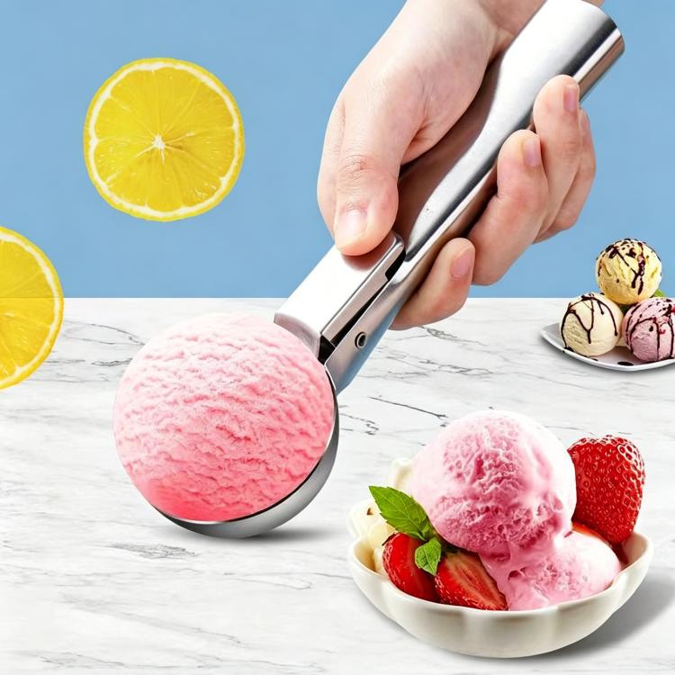 LsCook Stainless Steel Dual-Purpose Ice Cream Scoop Fruit Ball Scoop - Large Silver Boxed