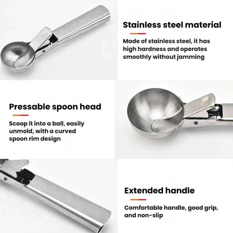 LsCook Stainless Steel Dual-Purpose Ice Cream Scoop Fruit Ball Scoop - Large Silver Boxed