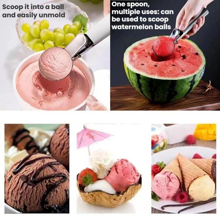 LsCook Stainless Steel Dual-Purpose Ice Cream Scoop Fruit Ball Scoop - Large Silver Boxed