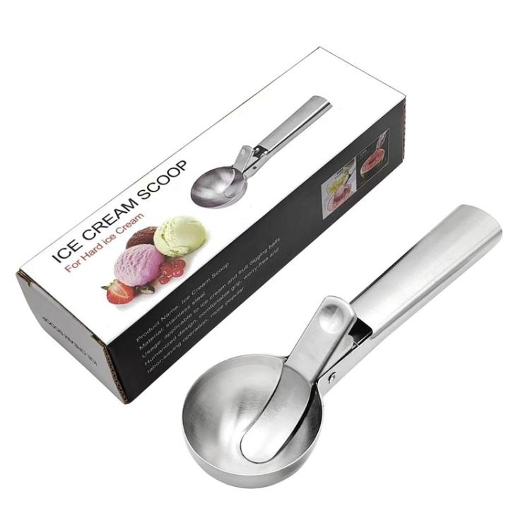 LsCook Stainless Steel Dual-Purpose Ice Cream Scoop Fruit Ball Scoop - Large Silver Boxed