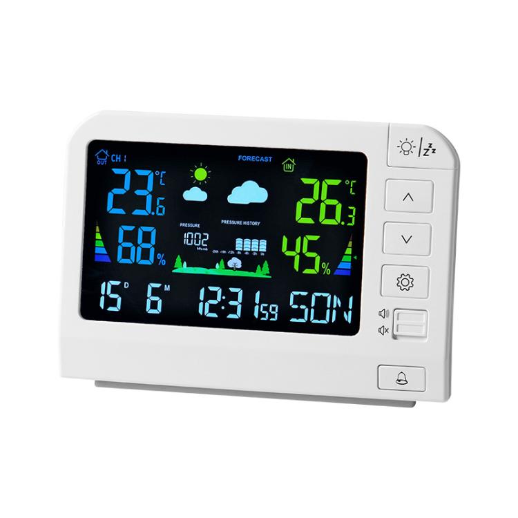 Wireless Color Weather Station Atomic Clock With Outdoor Sensor Digital Indoor Outdoor Thermometer Hygrometer 767 White