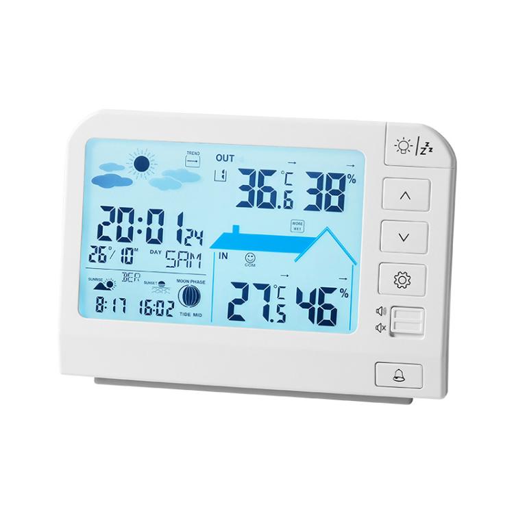Wireless Color Weather Station Atomic Clock With Outdoor Sensor Digital Indoor Outdoor Thermometer Hygrometer 777 White